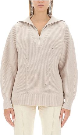 Isabel Marant Benny Half-zip Sweater - Dames - V-hals truien - Beige - XL - Wol - Truien & Vesten