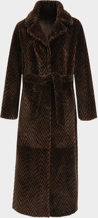 Gorski Reversible Chevron-Print Grooved Shearling Lamb Coat With Belt