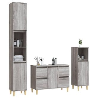 Berkfield Home Durable 3 Piece Bathroom Furniture Set Grey Sonoma Engineered Wood