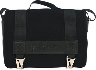 Chanel Sport Line Flap Messenger Wool And Nylon Black Nylon Handbag (Pre-Owned)