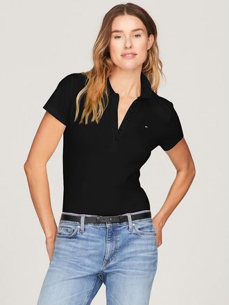 Tommy Hilfiger Womens Slim Fit Stretch Cotton Polo - Black - XXL
