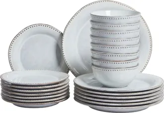 Beliani Beliani - Set Di 24 Stoviglie In Gres Caolino Blu Chiaro Fatto A Mano Con Smalto Reattivo Chervil