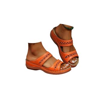 Generic Wedg Sandals for Women Summer Open Toe Dressy Slipper with Arch Support Solid Color Flat Wide Fit Sandals Breathable Casual Slip on Comfortable Beach 