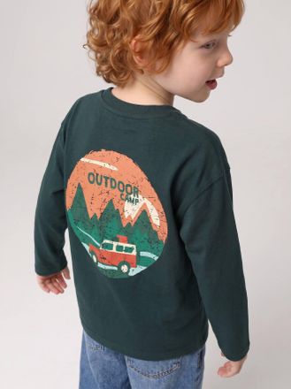 Vertbaudet Jungen Langarmshirt mit Print vorne und hinten tannengr&uuml;n