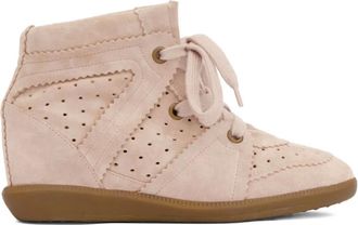 Isabel Marant Bobby scalloped suede wedge sneakers - women - Calf Suede/Rubber/Pig Leather - 36 - Pink