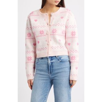 All in Favor Fair Isle Cardigan in Pink at Nordstrom Rack, Size X-Large