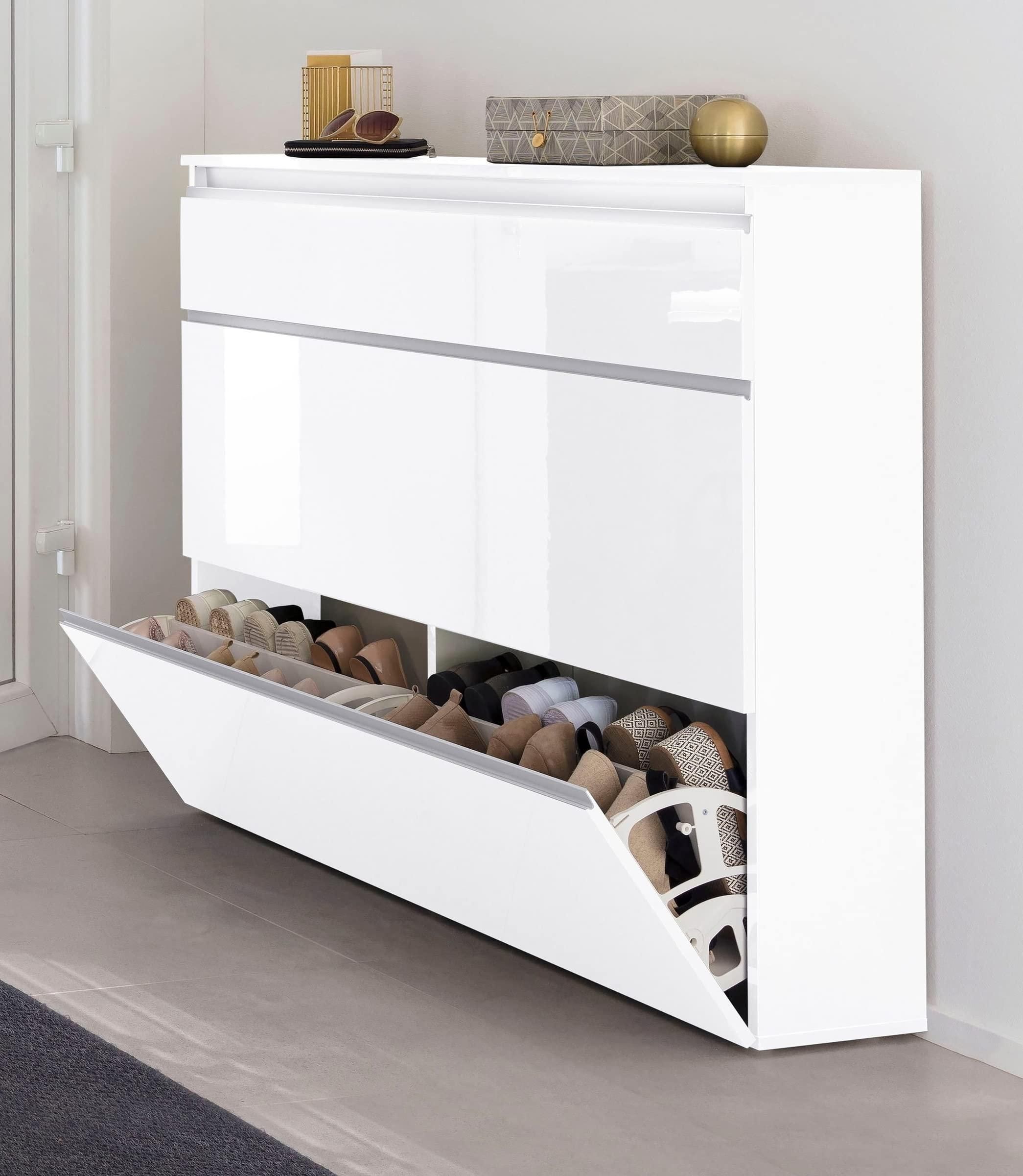 Möbelando Schuhschrank Flurschrank Schuhkommode Schuhkipper Schuhständer Flur Magione II Weiß Hochglanz ab 289,95 €