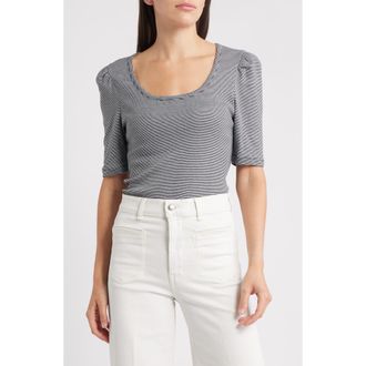 Madewell Stripe Puff Sleeve Scoop Neck T-Shirt in B/W Skinny Stripe at Nordstrom Rack, Size Xx-Small