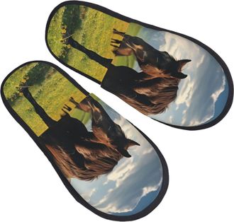 Generic Cotton Slippers Grazing Wild Horses Cozy Fuzzy Slippers Portable Cotton Slipper For Travel Bedroom Men L