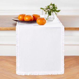 Solino Home Linen Table Runner for Dining Table, Holiday and Everyday Table Decor - Juliette Ruffle in White at Nordstrom, Size X-Large