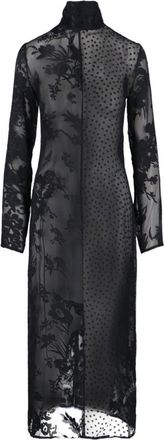 Marine Serre Sheer Black Midi Dress With Floral Patterns And Scarf Detail