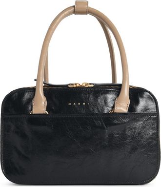 Marni kleine Boxyne tas in zwartbruin en taupe leer