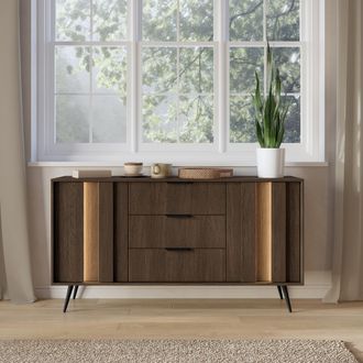 Dmora Credenza Hahasasi, Alacena 3 Cajones, 2 Estantes, Apertura De Puertas, Corredera, 154x40x87h Cm Marr&oacute;n Nogal