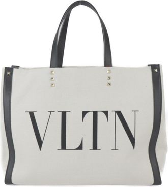 Valentino Garavani Black Canvas Leather Handbag Shoulder Bag Tote Bag (Pre-Owned)