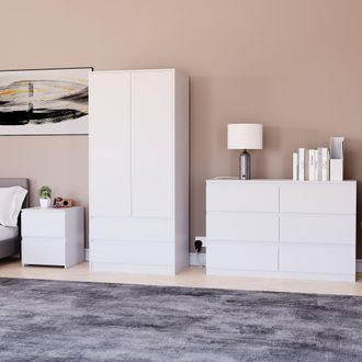 Home Discount Vida Designs Denver Bedroom Set (2 Dr Bedside, 6 Dr Chest, Wardrobe) in White
