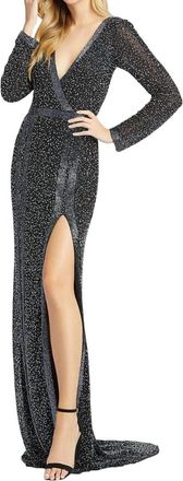 Mac Duggal Long Sleeve Prom Gown In Black Pearl