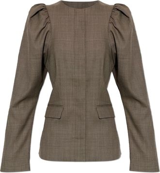 Ganni Blazer met gedrapeerde schouders - Dames - Blazers - Bruin - XS - Wol - Jassen