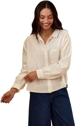 Celtic & Co. Draped Boxy Collared Shirt in Ecru Pinstripe at Nordstrom, Size 14