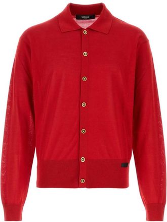 Versace Red Shirt Collar Cardigan