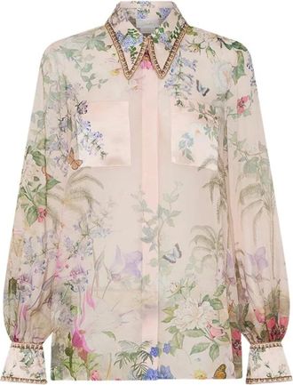 Camilla Camicia in Seta con Colletto Curvo e Tasche - Palacio Playground - - Blouses & Shirts - Donna - Multicolore - S