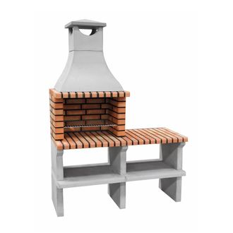 Movelar Barbacoa De Obra Prefabricada De Le&ntilde;a Y Carb&oacute;n Modelo Sines Xl (gris, Naranja - 144 X 58 X 200 Cm) Ref: 3530/2 - Cocina De Exterior Para Jard&iacute;n O Pati