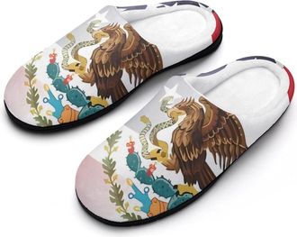 Generic Mexico & U.S. Flag Mens House Slippers Memory Foam Washable Cotton Slip on Home Shoes