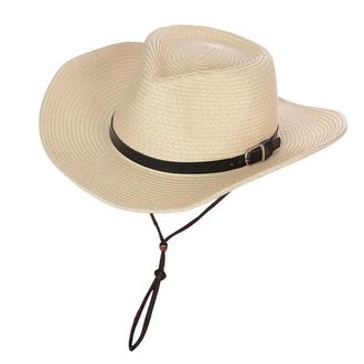 Colcolo Packable Sun Hat Trilby Cowboy Panama Fedora Travel with Chin Strap, Beige, 56-59cm