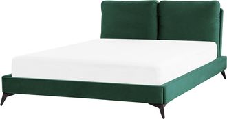 Beliani Cama Con Somier De Terciopelo Verde Esmeralda Negro 160 X 200 Cm Listones Melle