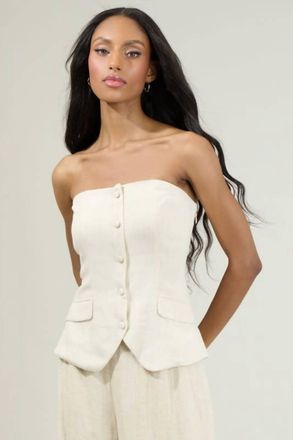 Sugarlips Candida Strapless Button Up Top In Natural