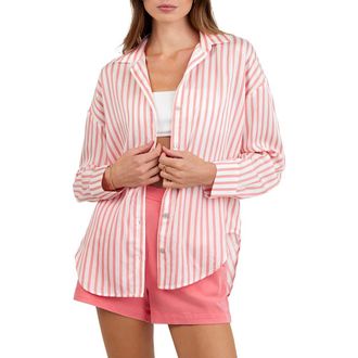 Bella Dahl Stripe Oversize Button-Up Shirt in Wild Coral at Nordstrom, Size X-Small