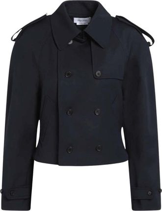 Alexander McQueen Korte Double-Breasted Jas - Dames - Zomerjassen - Blauw - M - Wol - Jassen