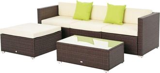 OUTSUNNY 5 Pieces Rattan Sofa Set Wicker Sectional Cushion Patio Brown