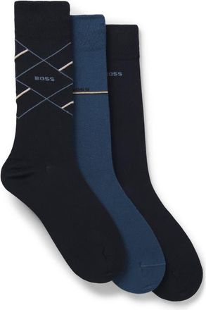 BOSS Assorted 3-Pack Geometric & Solid Cotton Blend Dress Socks Gift Box in Black at Nordstrom, Size 7-13