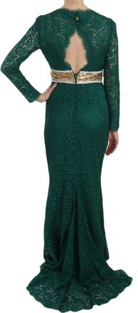 Dolce & Gabbana Crystal Gold Belt Lace Sheath Gown Womens Dress