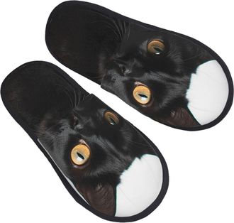 Generic Fuzzy Slippers Black Cute Cat Warm Camping Slippers Portable House Shoes For Ladies Hotel Spa L