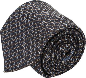 Ferragamo Gancini Print Zijden Stropdas - Heren - Stropdassen - Bruin - ONE Size - Accessoires