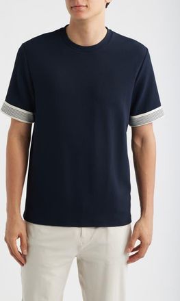 Reiss Aries Textured Contrast Cuff T-Shirt in Navy at Nordstrom, Size X-Large