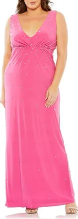 Mac Duggal Rhinestone Embellished Open Back Jersey Gown in Hot Pink at Nordstrom, Size 14W