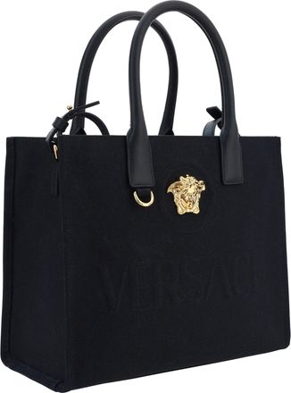 Versace Womens Cotton Shoulder Bag Black Versace Gold