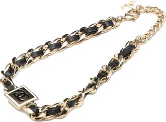 Chanel Black Lambskin and Gold Plated Enamel CC Square Choker Necklace