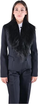 Elisabetta Franchi Chaqueta de Lana con Cuello de Pelo Sint&eacute;tico - Jackets - Mujer - Negro - M
