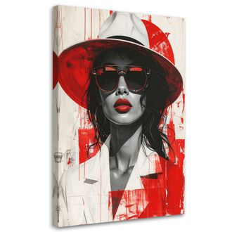 Feeby Cuadro Sobre Lienzo Retrato De Una Mujer Con Un Sombrero Blanco Y Rojo 70x100