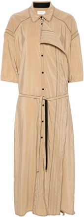 Christophe Lemaire embroidered asymmetrical shirt dress - women - Polyamide/Silk/Cotton/Polyester - 38 - Brown