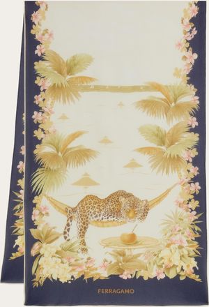 Ferragamo Donna Sciarpa in seta stampa Jungle Blu