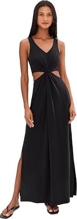 Beyond Yoga Around The World Front Twist Maxi Dress Womens Dress Black : SM, Elastane/Lyocell