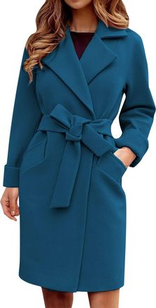 Generic Womens Belted Wool Coat, Ladies Winter Tie Waist Coat, Longline Warm Wrap Coat, Stylish Wool Blend Overcoat for Women, Elegant Open Front Trench Coat,