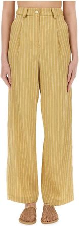 Alysi Satin Tailored Trousers with Small Gold Stripes - female - Alysi - Wide Trousers - Beige - 2XS - Trousers