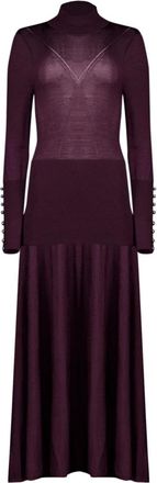 Paco Rabanne Knitted Maxi Jurk met Knopenmanchetten - Dames - Kleedjes - Paars - S - Wol - Kleedjes