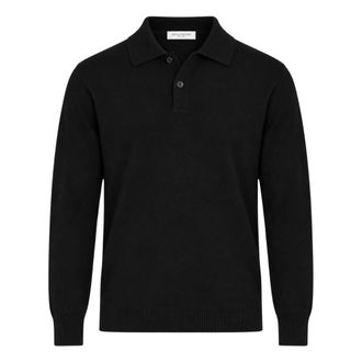 Paolo Pecora Tops, Heren, Zwart, L, Wol, Merino Polo met lange mouwen