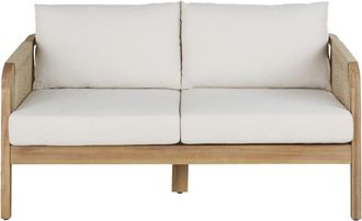 Maisons du monde Banqueta de jard&iacute;n de madera de acacia maciza con cojines color crudo